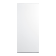 Front view of a tall white upright freezer with minimalist design, part of freezers and kitchen appliances collection