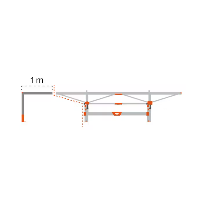 Metal extension frame with support leg for chainsaw mill, enhancing stability and sawing length in home improvement tools collections