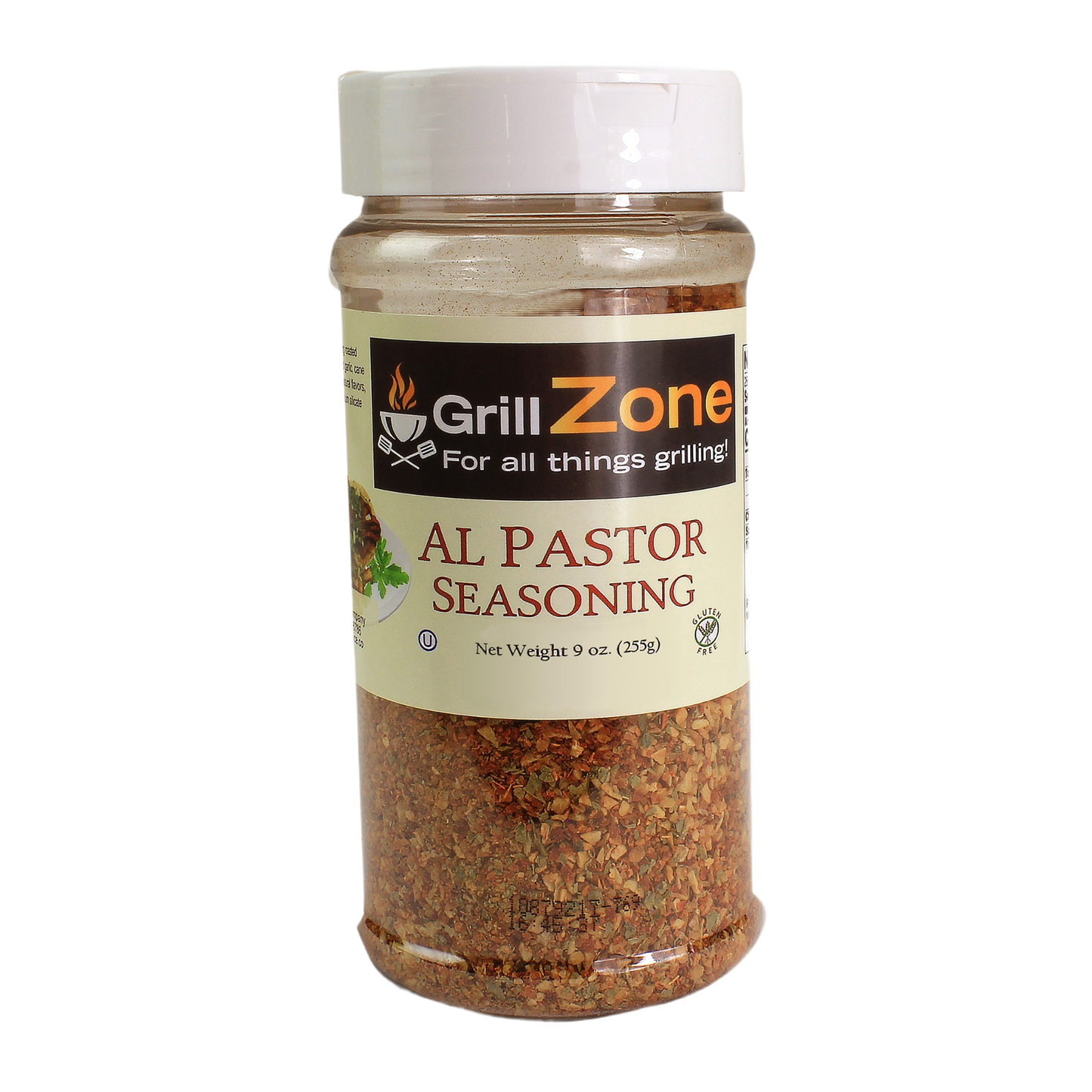 Clear plastic jar of al pastor seasoning with white lid for grilling and food & beverage collections under $50