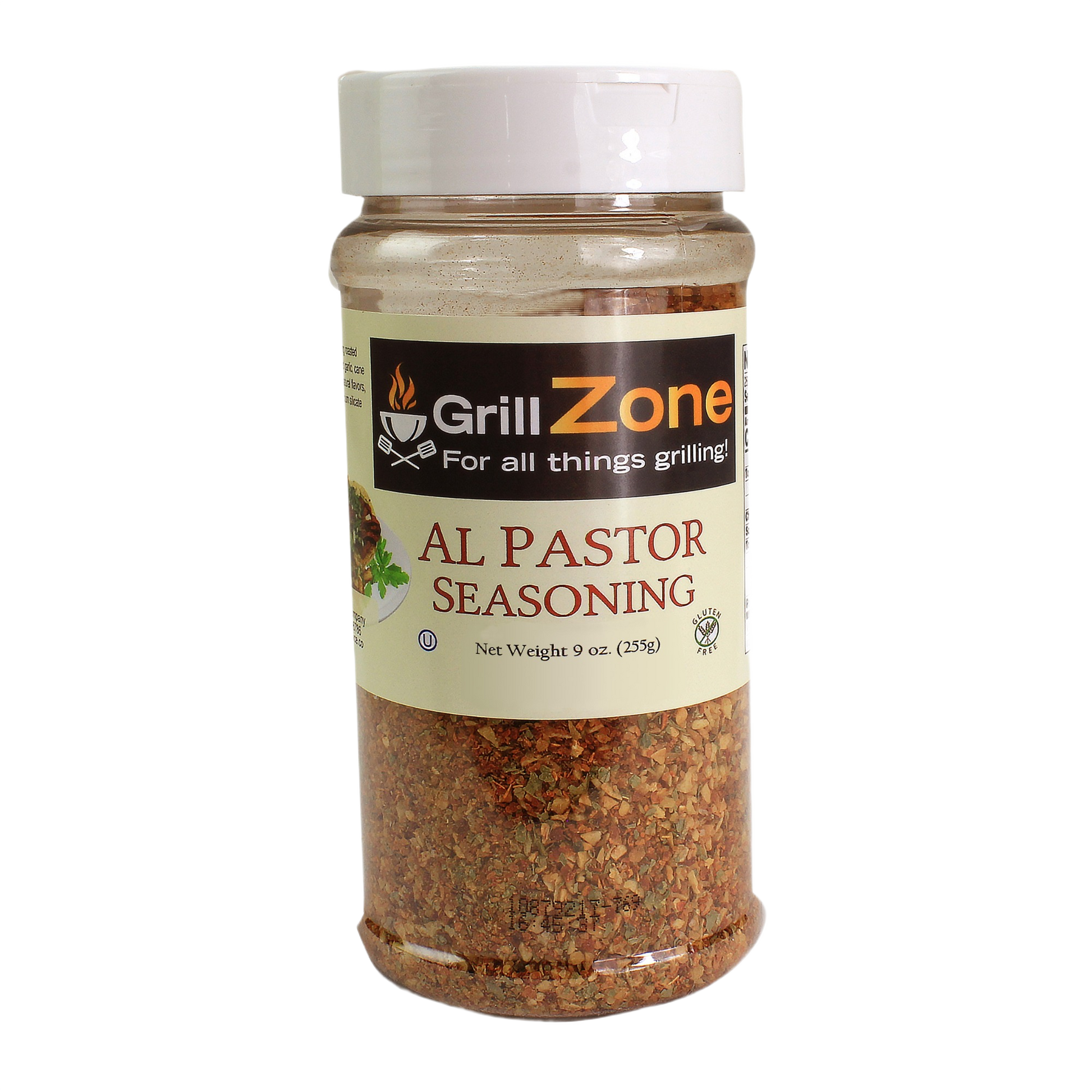 Clear plastic jar of al pastor seasoning with white lid for grilling and food & beverage collections under $50