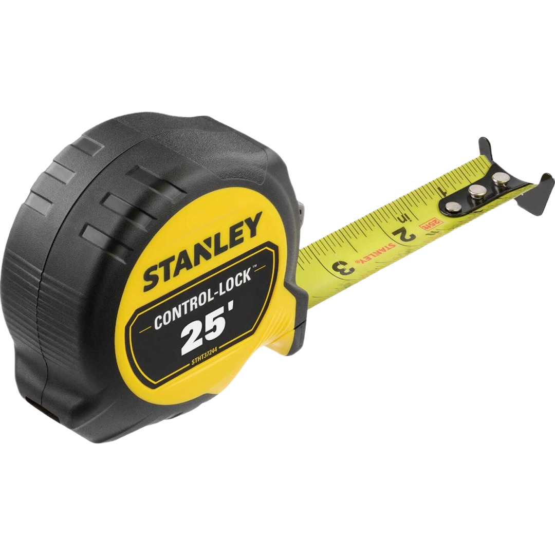 Compact yellow and black 25-foot tape measure with CONTROL-LOCK feature for woodworking and home improvement projects under $50