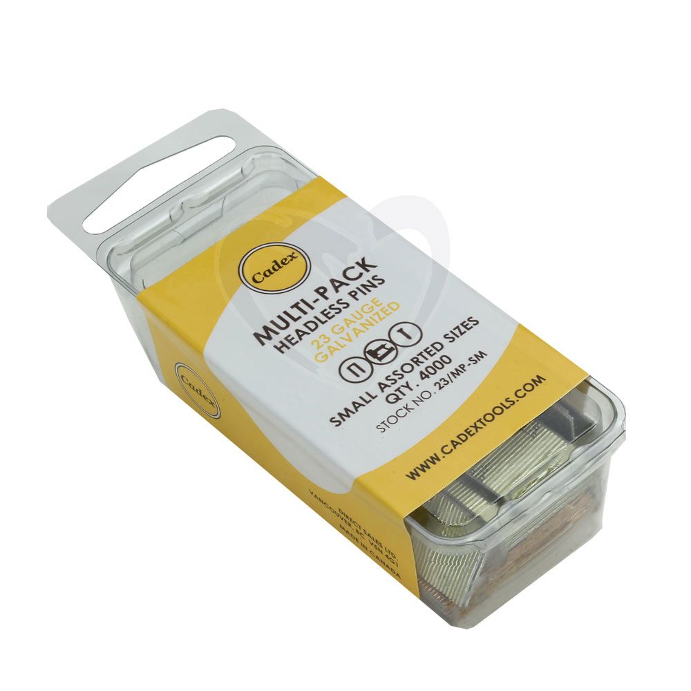 Clear plastic container holding assorted small galvanized headless pins for hardware and home improvement projects under $50