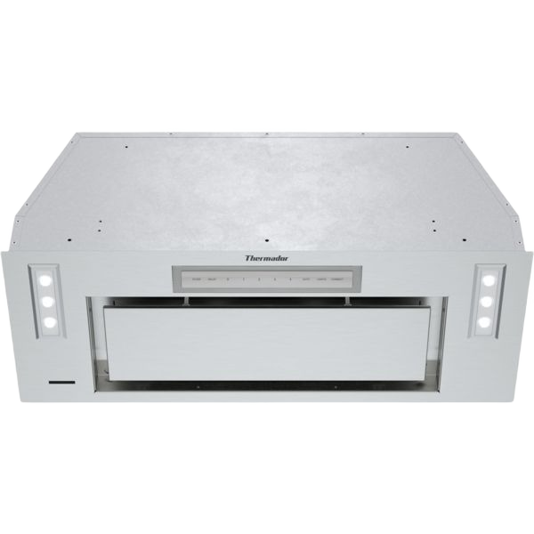stainless steel custom insert hood with LED lighting and touch controls in range hoods and kitchenware collection