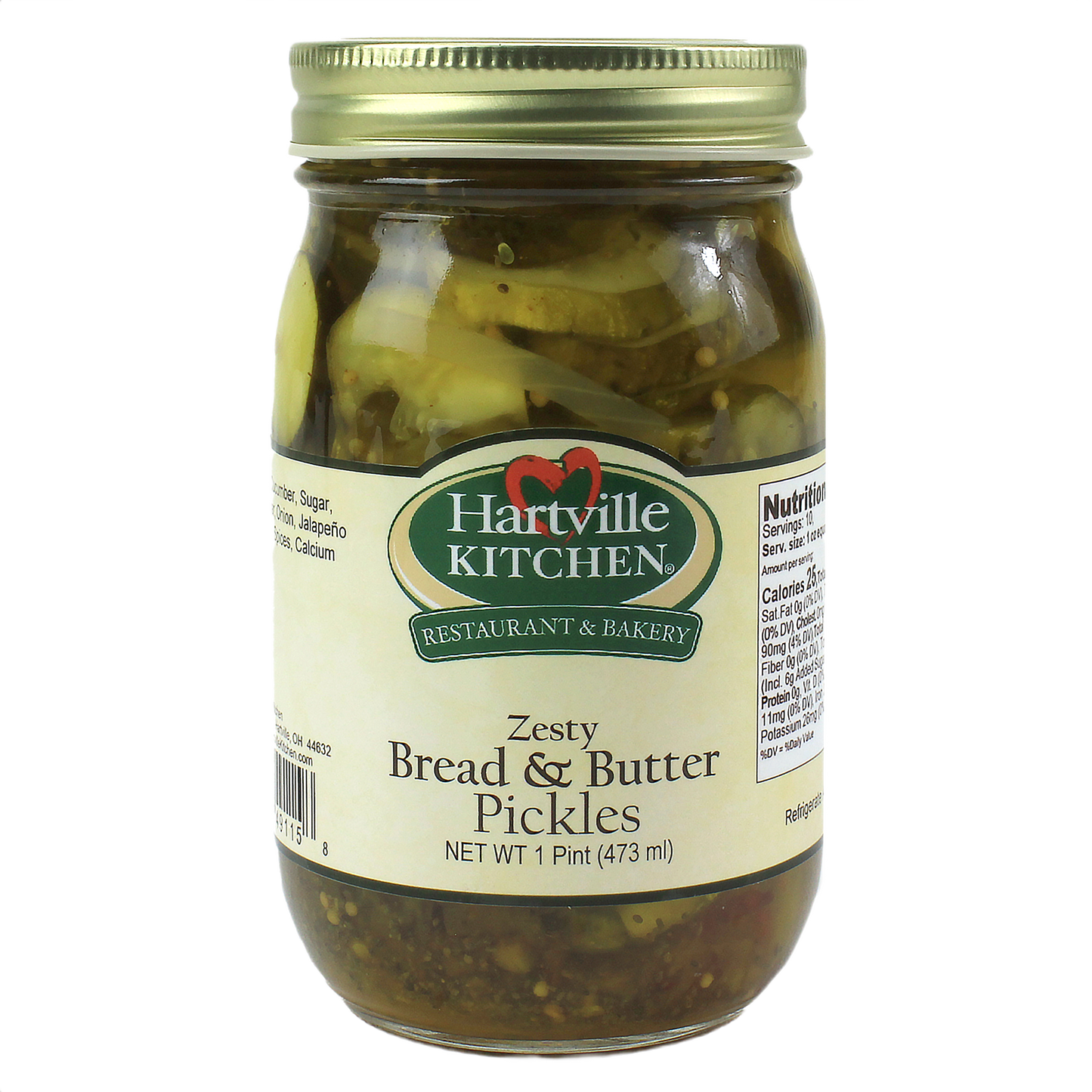 Glass jar of zesty bread and butter pickles from Hartville Kitchen in Fruits & Vegetables food collection