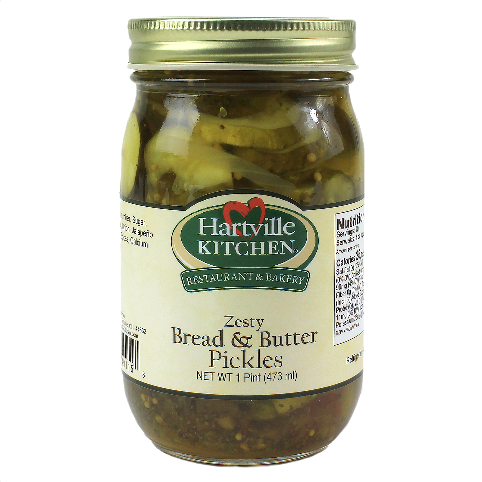 Glass jar of zesty bread and butter pickles from Hartville Kitchen in Fruits & Vegetables food collection