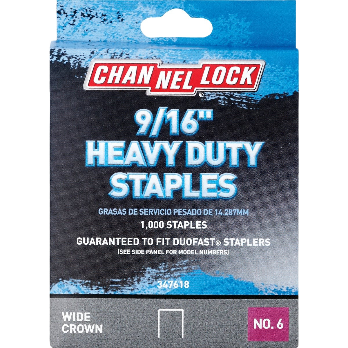 Package of 1,000 heavy-duty wide crown staples measuring 9/16 inch for tools and home improvement use