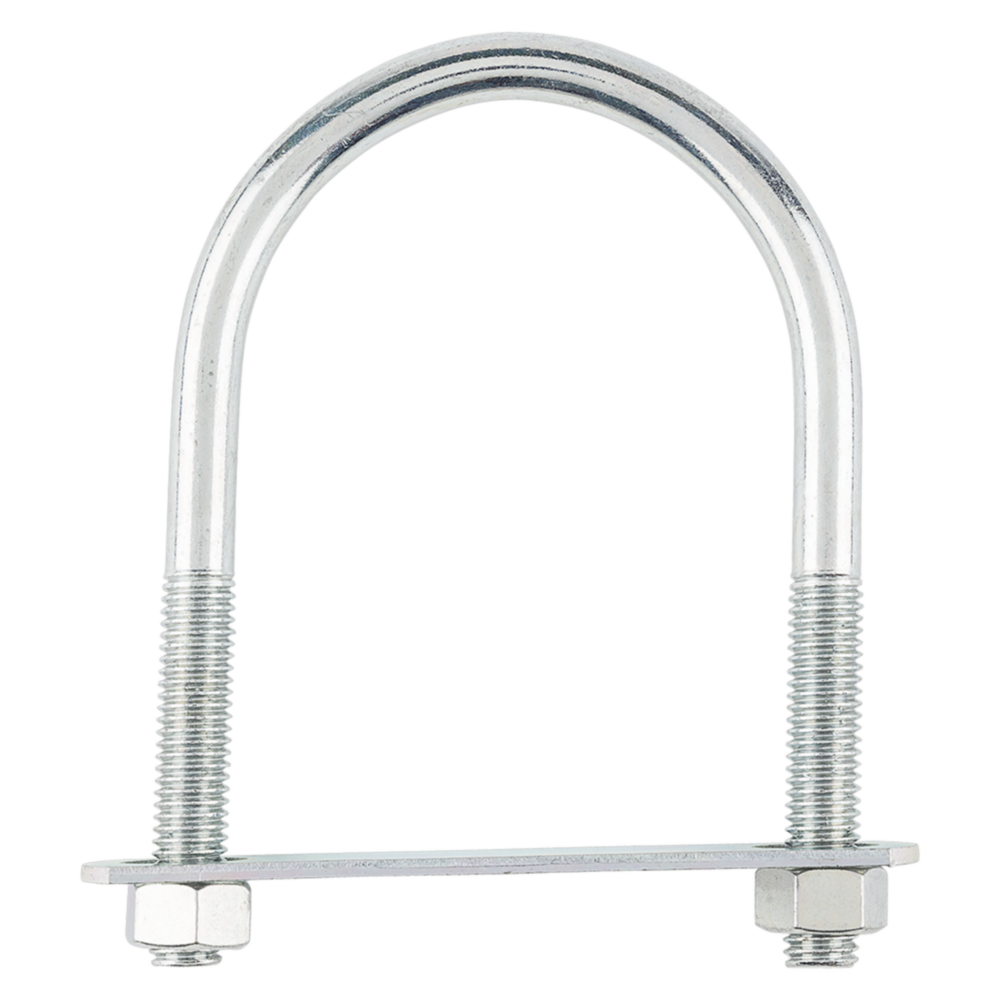 Zinc-plated round U bolt with threaded ends and nuts for fastening in hardware and home improvement projects