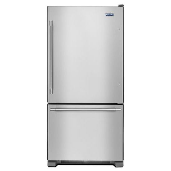 33-inch wide bottom mount refrigerator in fingerprint resistant stainless steel for kitchen appliances collection