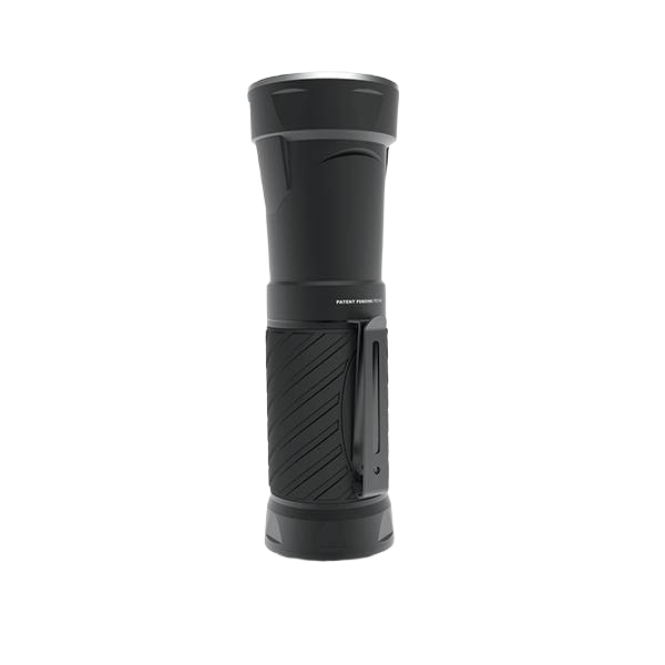 Black rechargeable handheld flashlight with textured grip and durable body for woodworking and home improvement tasks