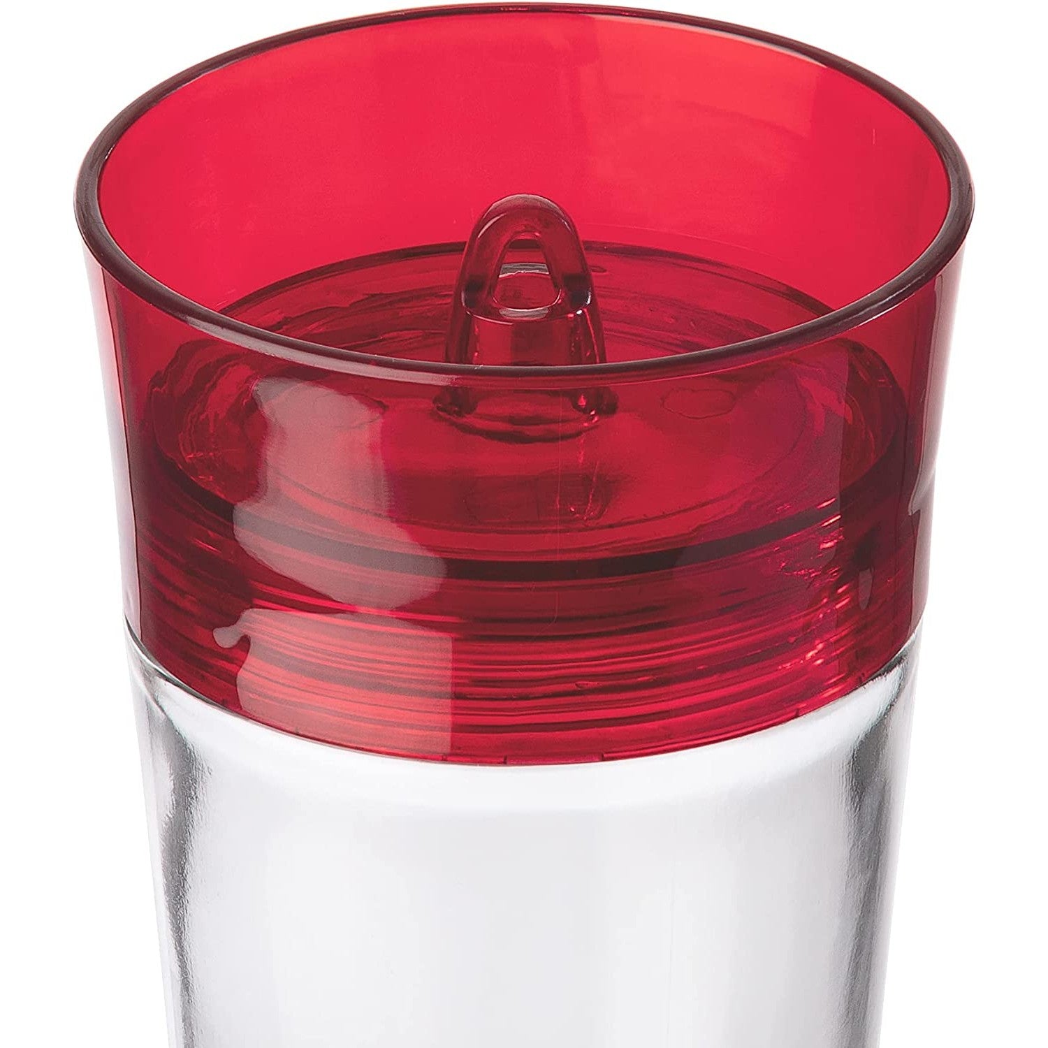 Glass hummingbird feeder with garnet red top and wide mouth for outdoor bird feeding and wildlife supplies