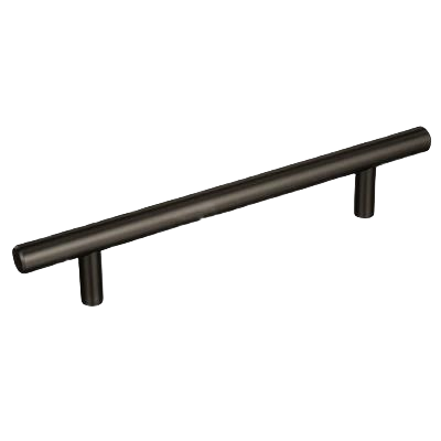 Sleek black bronze cabinet bar pull with 5-1/16 inch center-to-center spacing for furniture hardware collection