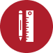 Red circular icon displaying a white vertical level and a ruler side by side, symbolizing precision tools for home improvement projects.