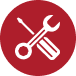 Red circular icon displaying white crossed wrench and screwdriver, symbolizing tools and home improvement services.