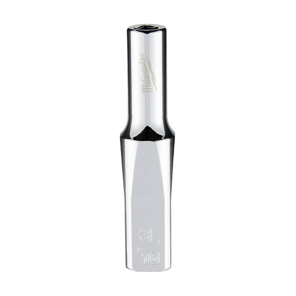 Chrome finished deep socket with 6-point design and anti-roll flats for use in hand tools and woodworking collections under $50