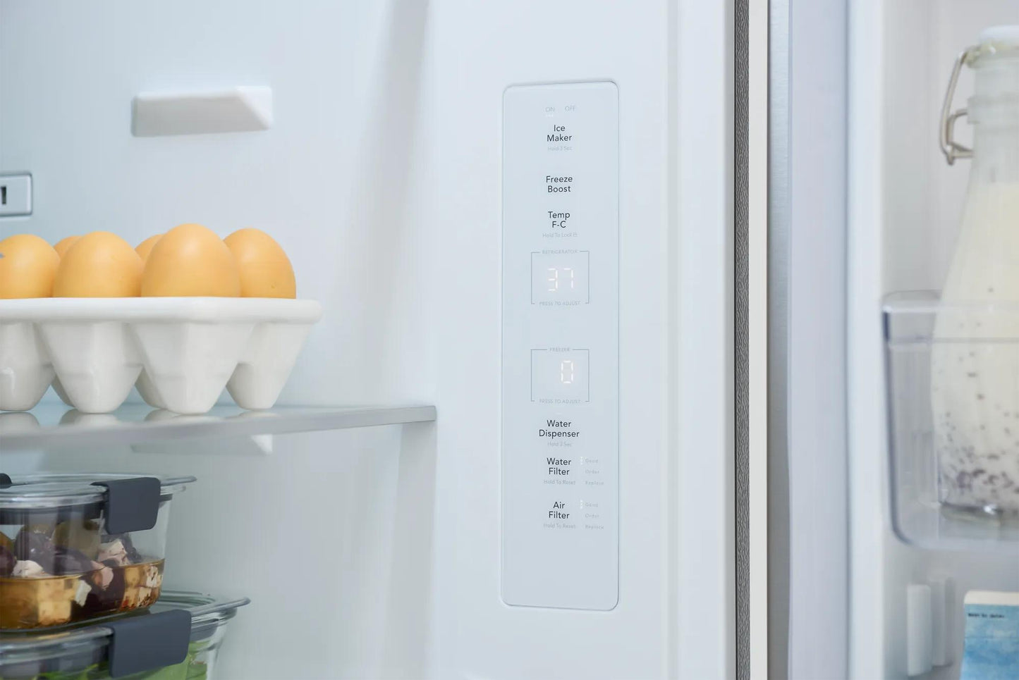 interior control panel of stainless steel bottom freezer refrigerator in refrigerators collection