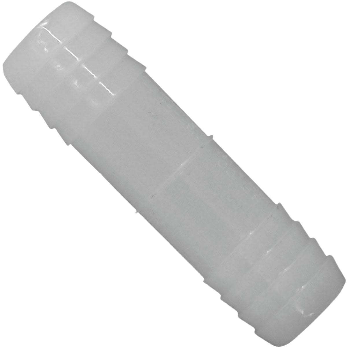 White nylon insert coupling with barbed ends for polyethylene pipe connections in plumbing and home improvement collections