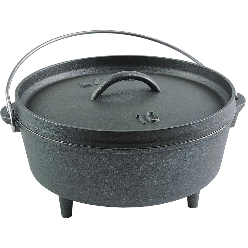 Cast iron camp Dutch oven with built-in legs and lid, pre-seasoned for outdoor cooking in kitchenware collection
