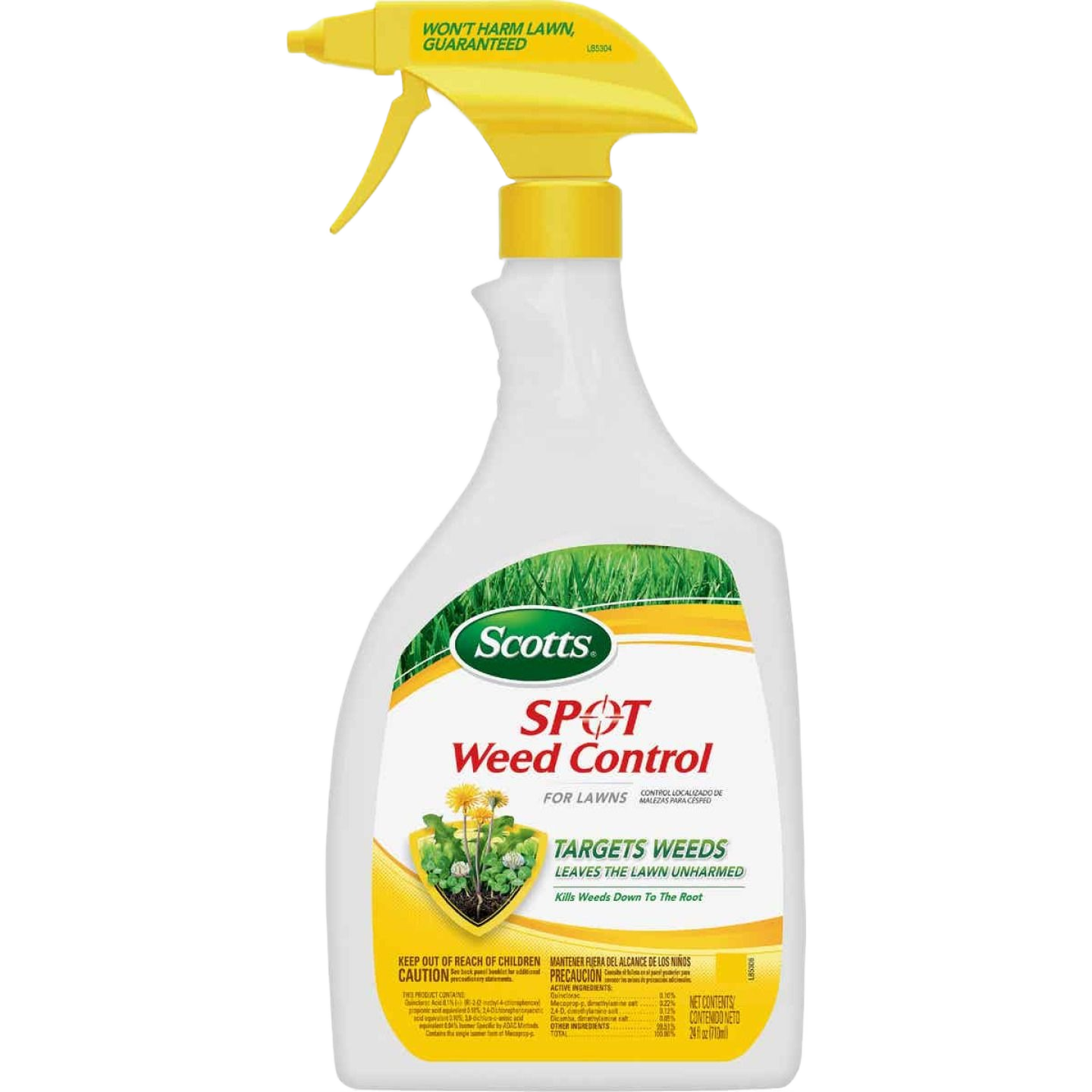 Spray bottle of Scotts spot weed control with yellow trigger for targeted lawn weed removal in lawn care collection