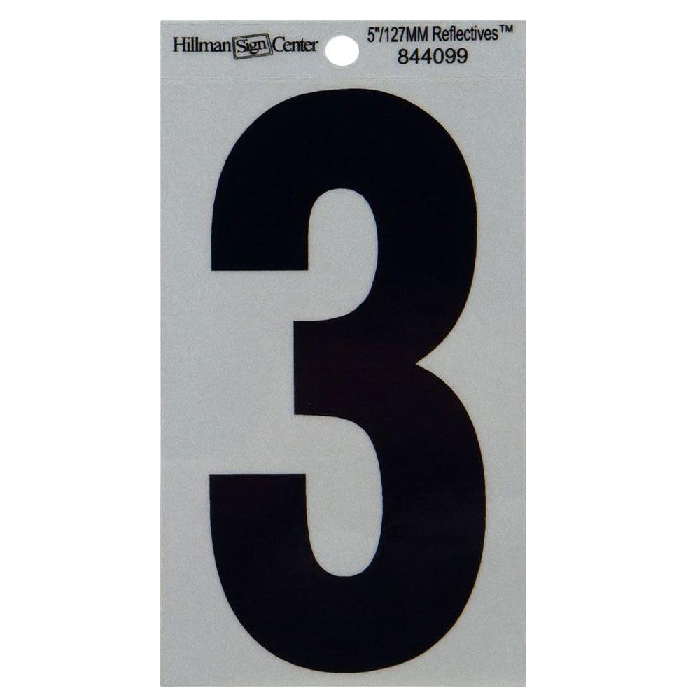 Hillman 5-In. Black & Silver Reflective Adhesive House Number 3