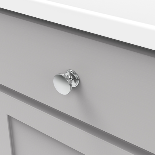 Polished chrome cabinet knob with smooth rounded shape, ideal for furniture hardware and home improvement projects under $50 collection