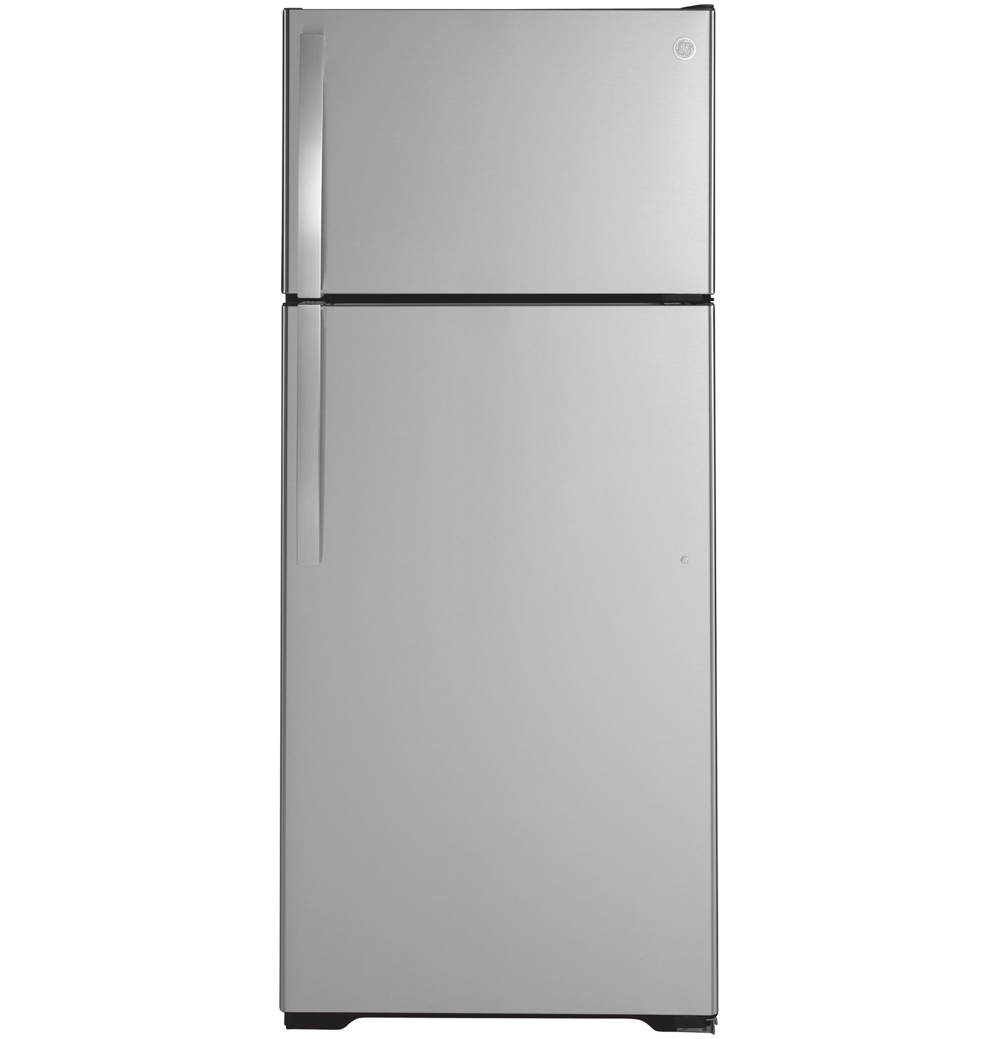 Stainless steel top-freezer refrigerator with curved handles from kitchen appliances and top freezer collection