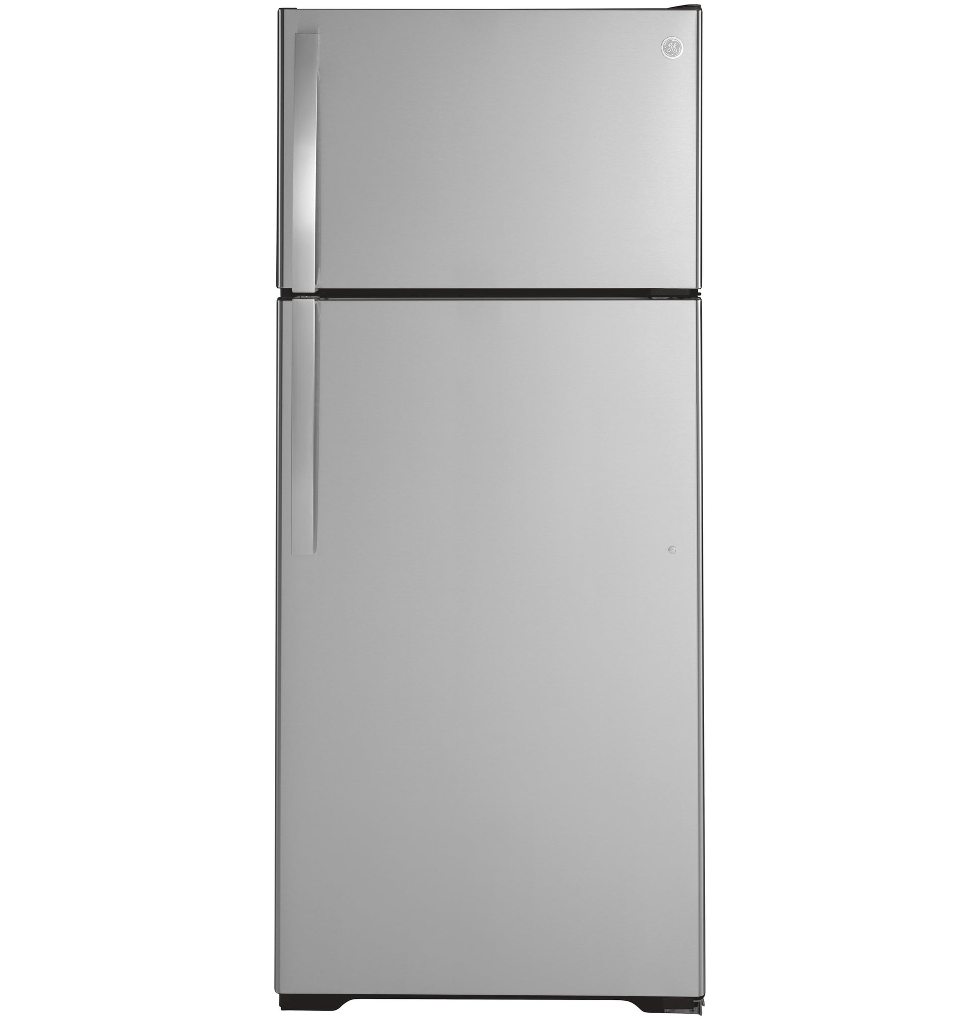 Stainless steel top-freezer refrigerator with curved handles from kitchen appliances and top freezer collection