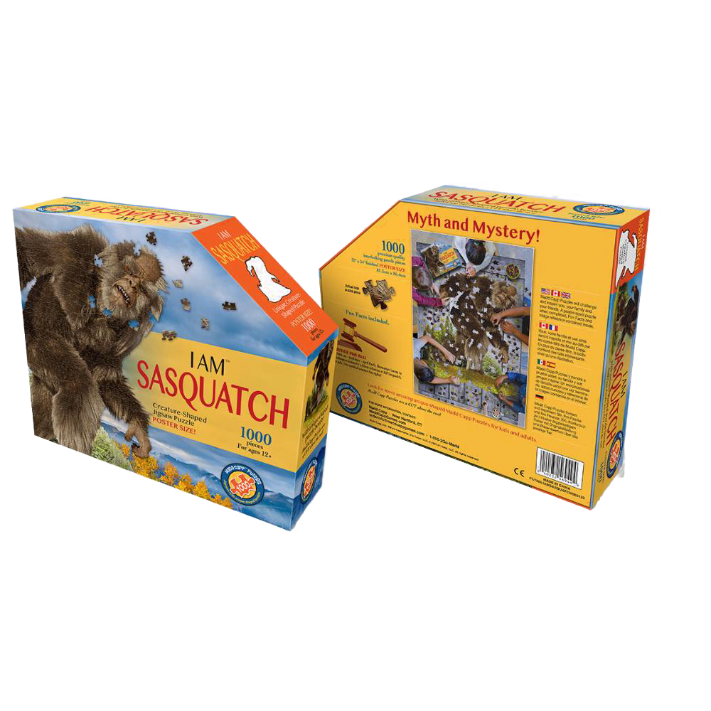 Box set displaying a uniquely shaped 1000-piece Sasquatch jigsaw puzzle for Toys & Games under $50 collections