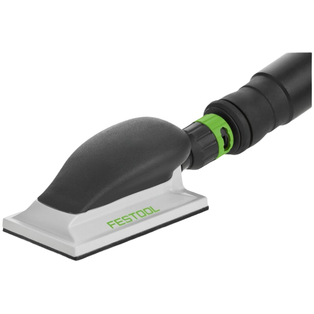Hand sanding block with ergonomic grip and dust extraction port for efficient surface finishing in home improvement tasks