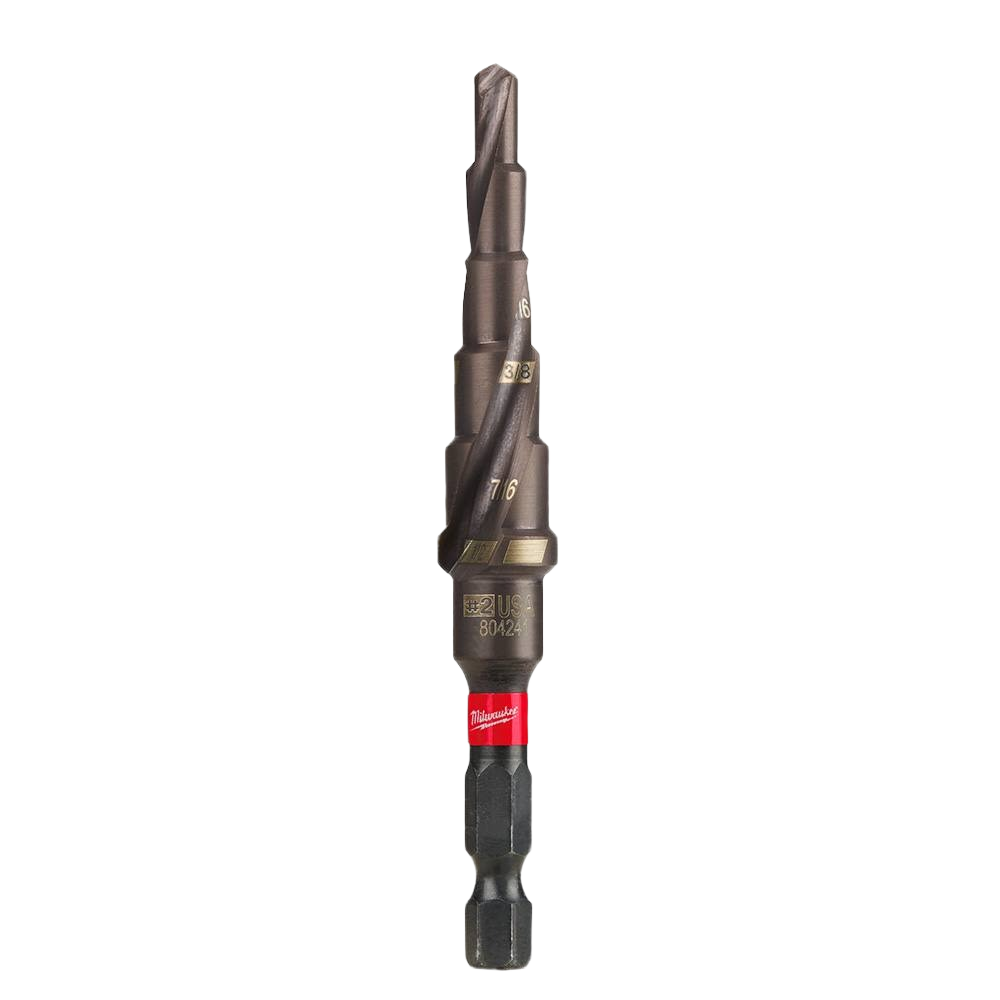 Step drill bit with impact-rated hex shank designed for power tool accessories and home improvement tasks under $100