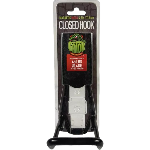 Black closed magnetic hook with 45 lb hold for hardware, storage, and home improvement organization solutions