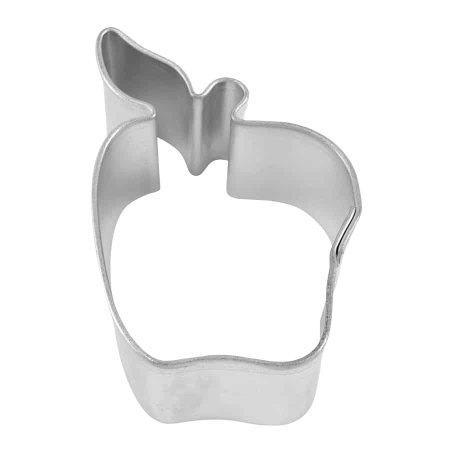 Mini metal apple-shaped cookie cutter measuring 1.6 inches for baking and kitchen use.
