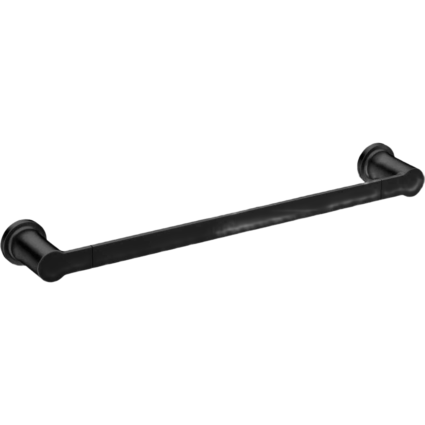 Matte black 24-inch towel bar with round mounting brackets for bathroom and home improvement projects
