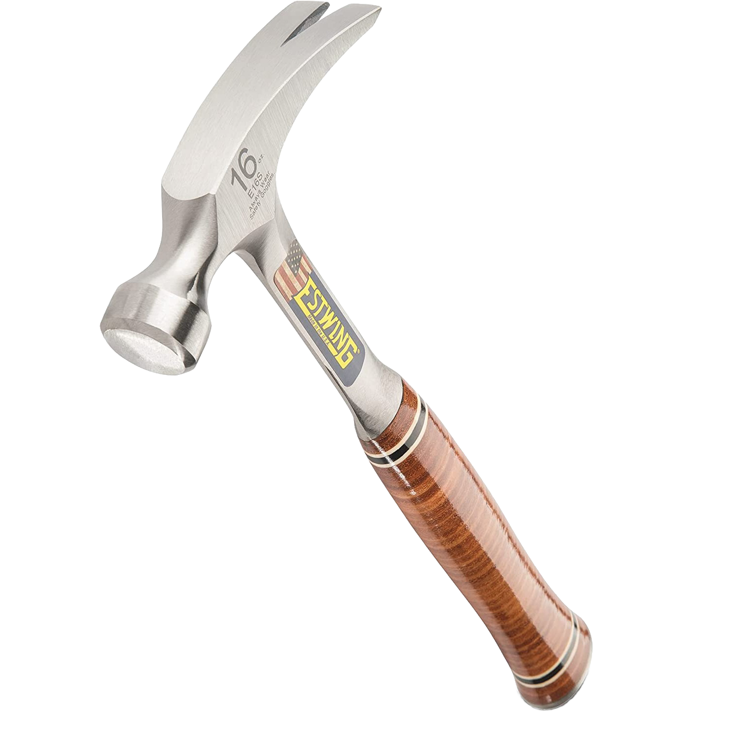 Claw hammer with forged steel head and leather-covered handle, ideal for woodworking and hand tool collections under $100