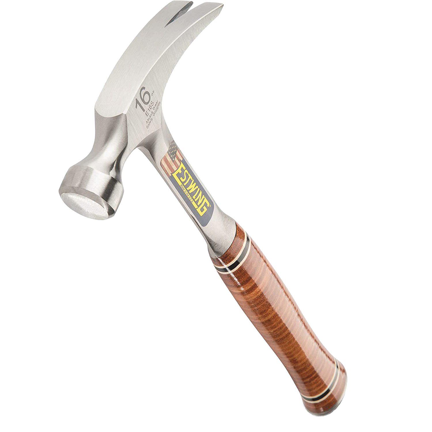 Claw hammer with forged steel head and leather-covered handle, ideal for woodworking and hand tool collections under $100