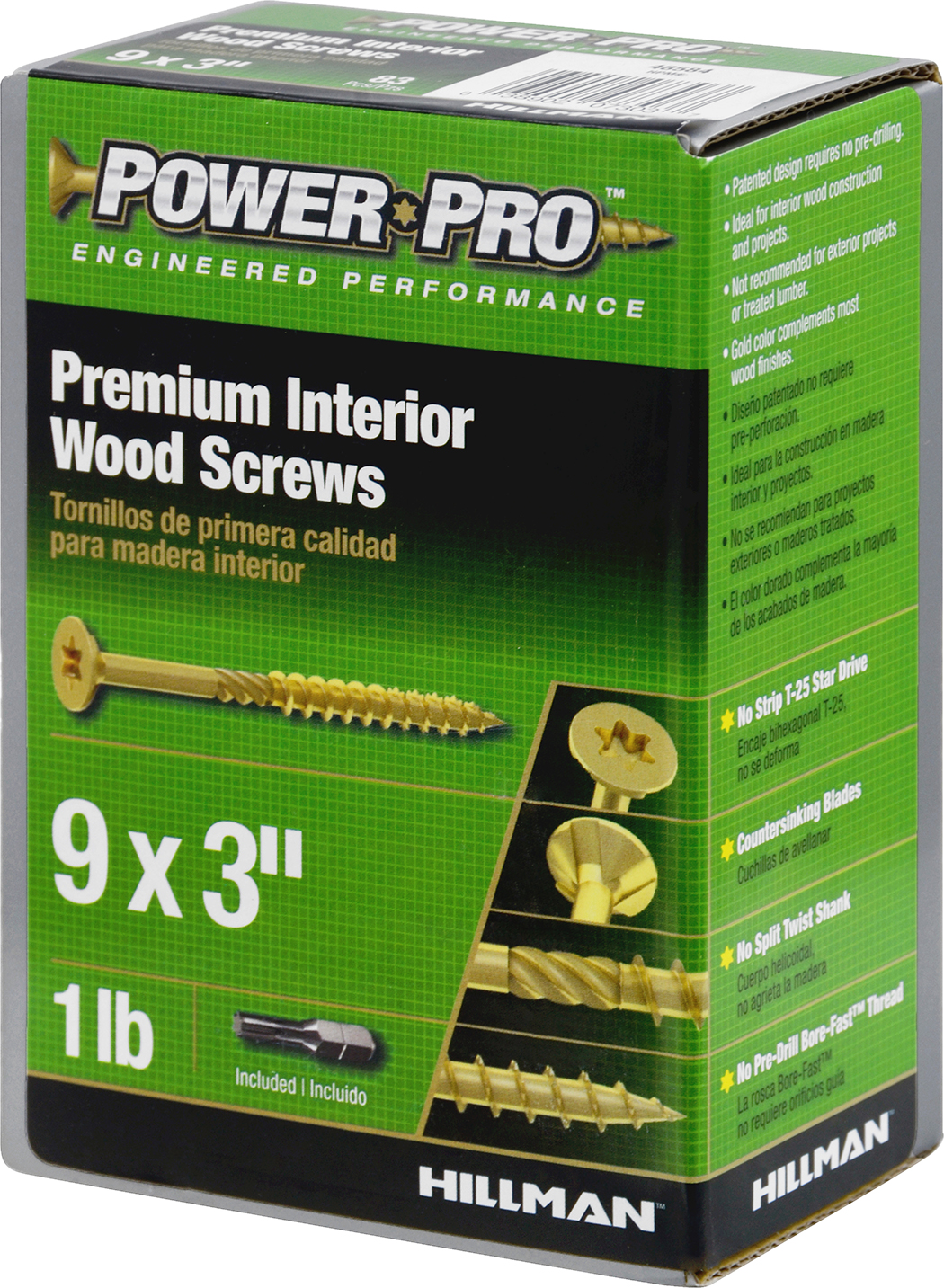 Power Pro Premium Interior Wood Screws (#9 x 3") - 1lb Box - 83 pc