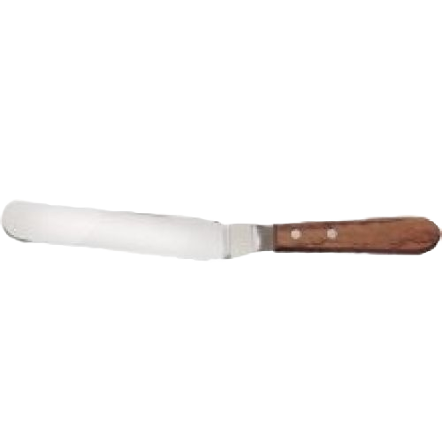 13-inch offset spatula with polished metal blade and wooden handle for precise baking and decorating tasks