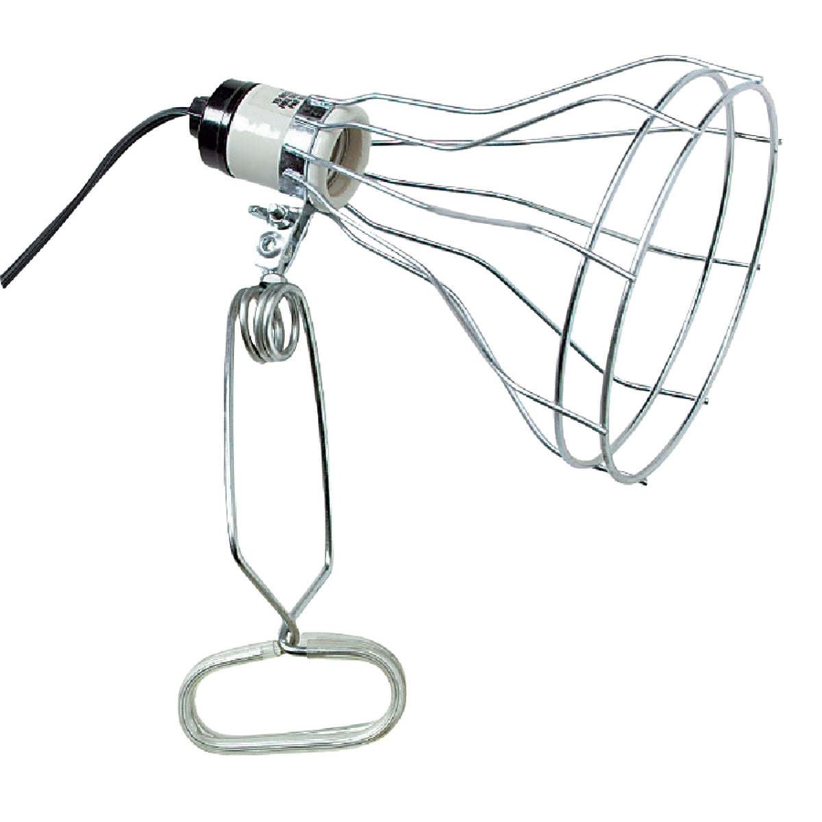 Clamp lamp with heavy steel wire guard and clamp base for durable lighting in electrical and home improvement projects