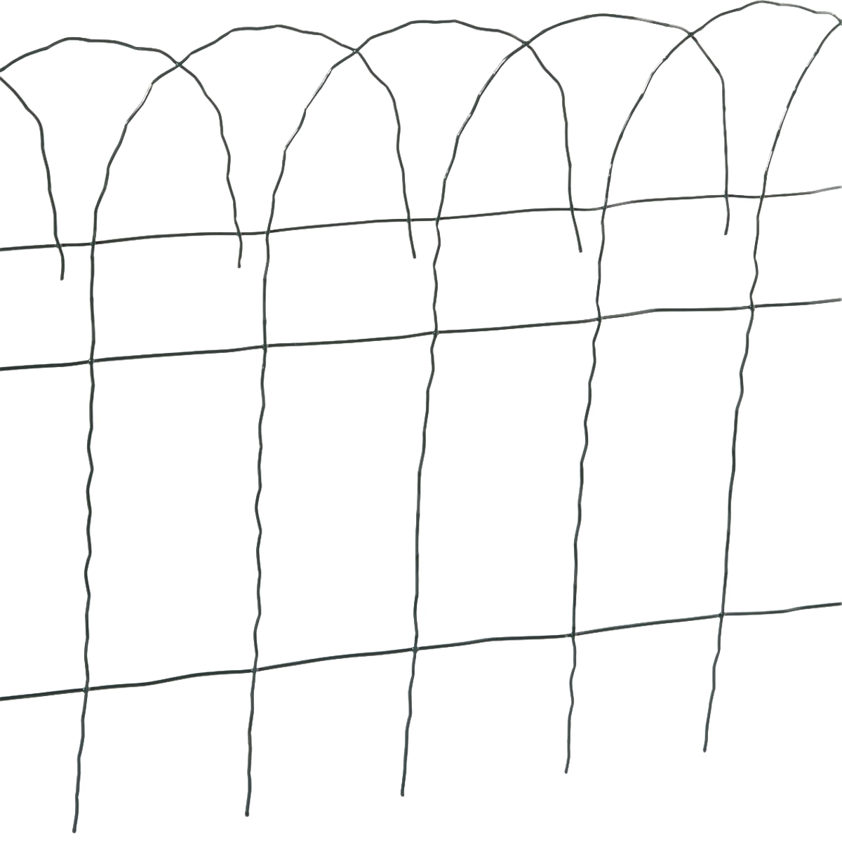 Galvanized wire garden fence with curved top design for flower bed edging and home improvement projects