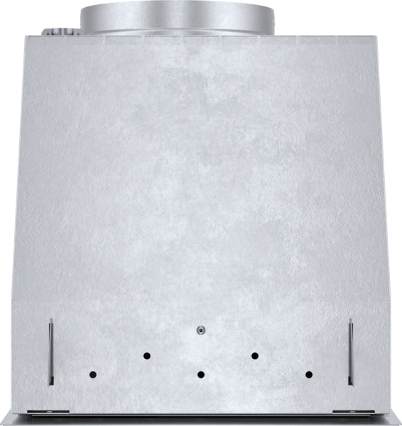 Top view of stainless steel ventilation insert with exhaust vent for kitchen range hood installation
