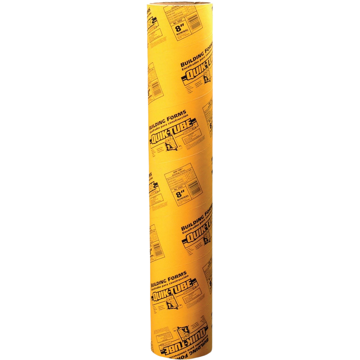 Yellow rigid fiber concrete form tube with printed instructions for home improvement and construction projects
