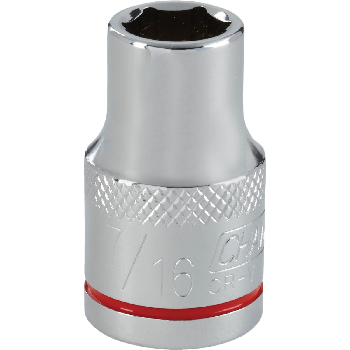 Chrome 7/16-inch shallow 6-point socket with color band for easy size ID in hand tools and sockets under $50