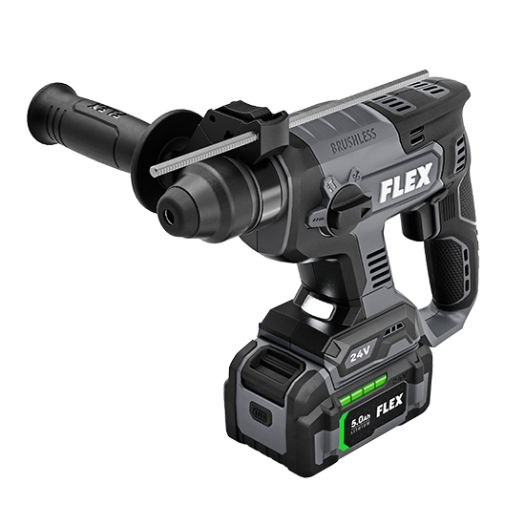 Cordless black and gray brushless rotary hammer drill with SDS Plus bit holder and adjustable side handle for home improvement tasks
