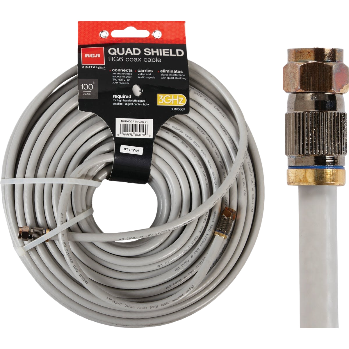 White RG6U coaxial cable coil with quad shielding and metal connector for electrical and home improvement use under $50 collections