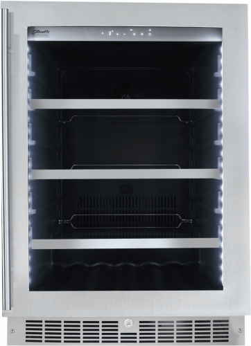 Stainless steel beverage center with glass door and LED interior lighting in kitchenware and appliances collections