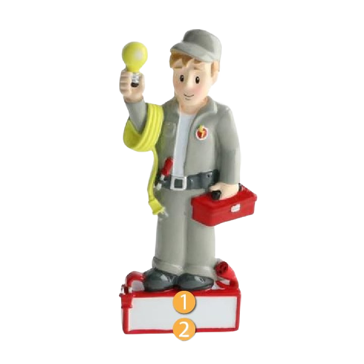 Personalized electrician ornament holding a light bulb with tools for Christmas Ornaments & Tree Decorations collection