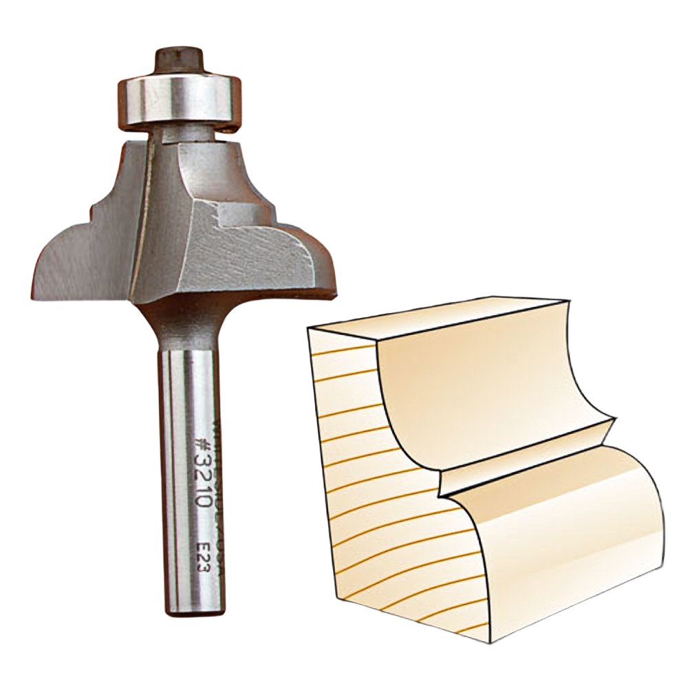 Carbide-tipped router bit with two wings for decorative edge profiles in woodworking and tool accessories collections