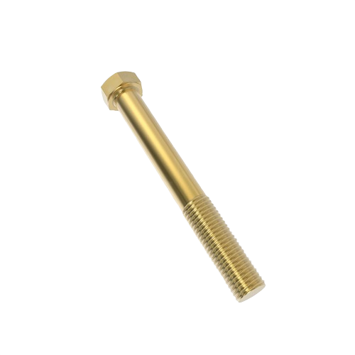 Gold-colored hexagonal head cap screw with partial threading for tools and home improvement use