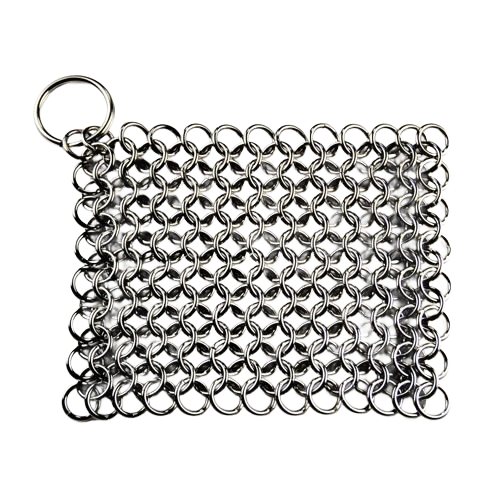 Stainless steel chain mail scrubber with keyring for durable kitchenware cleaning in under $50 and home tool collections