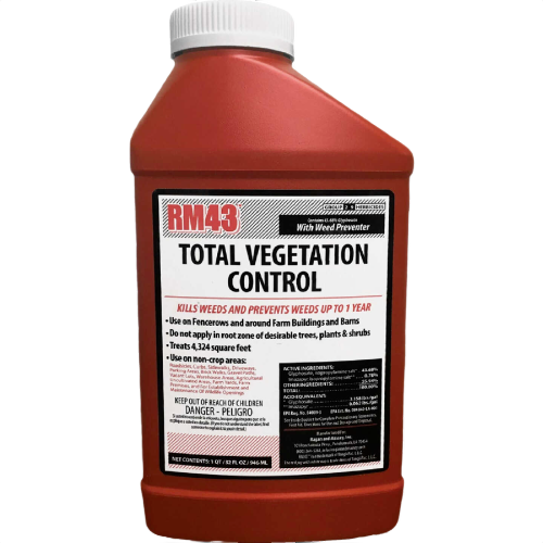 Red container of RM43 herbicide for vegetation control with weed prevention from Lawn Care collection under $50 category