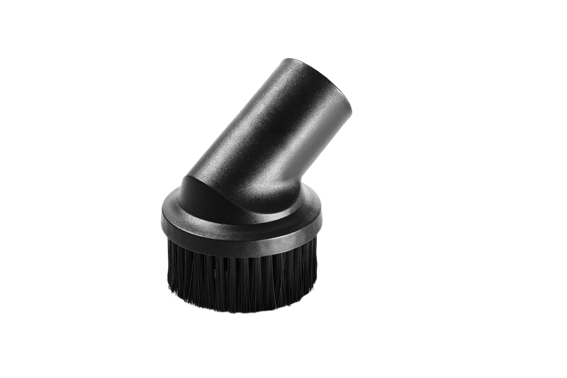Black plastic vacuum brush attachment with circular bristles for cleaning tools and home improvement tasks